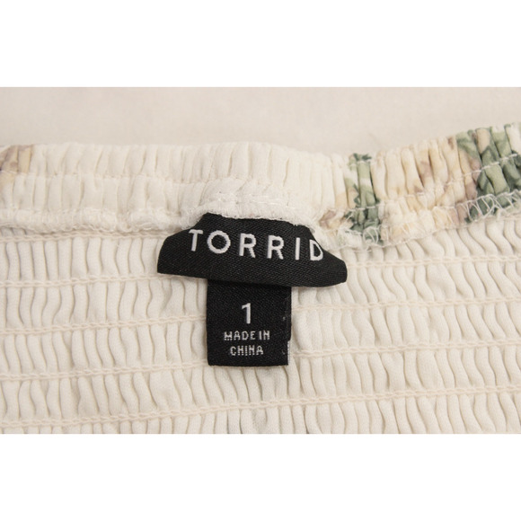 Torrid Dress Women's 1X Midi White Chiffon Smocked Floral Bell Sleeves Lined - Picture 6 of 9